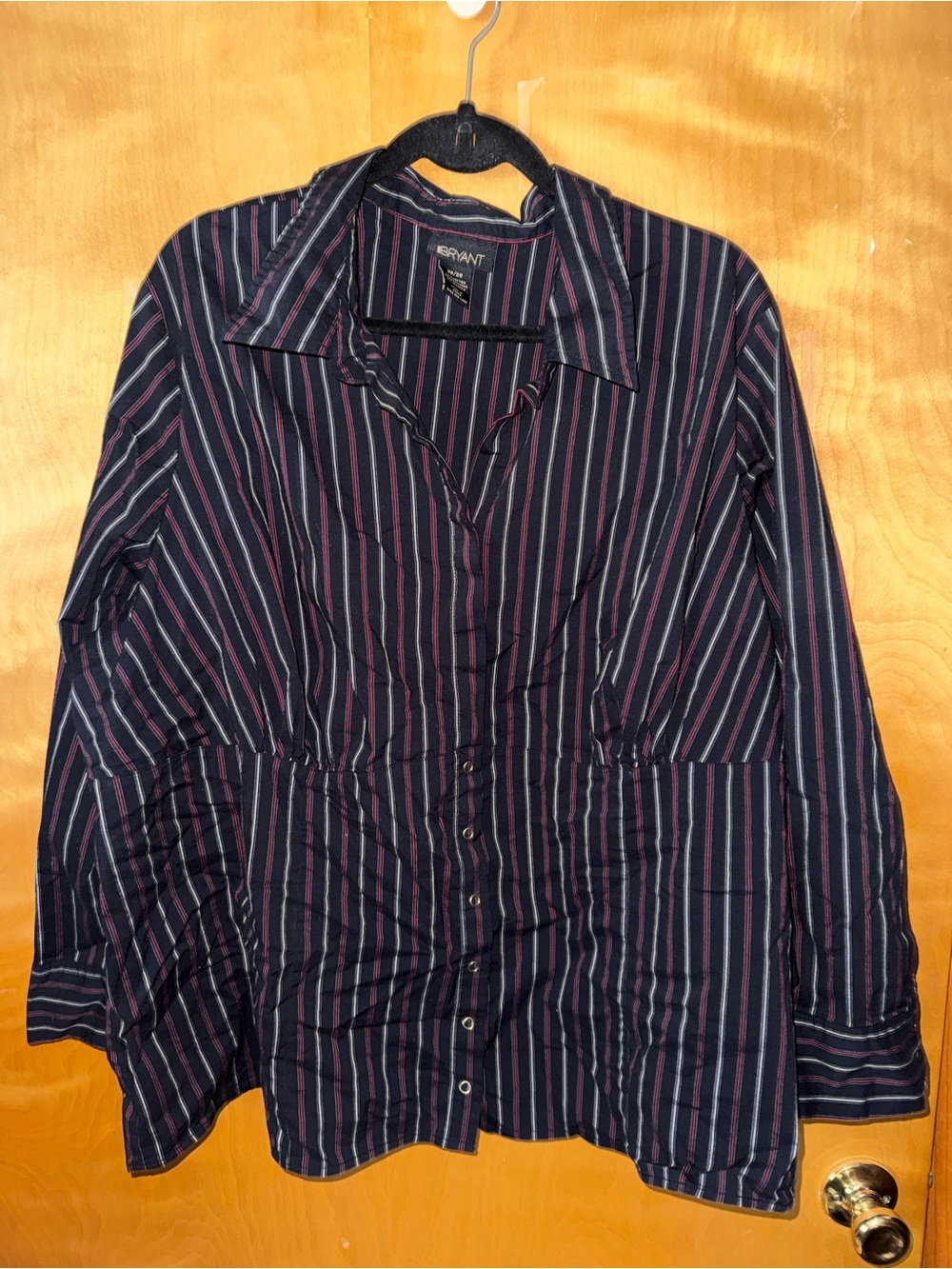 Lane Bryant Navy Button-Up Striped Shirt Jacket
